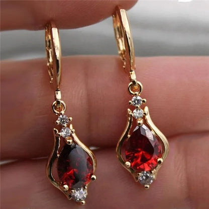 New ruby amethyst gemstone hoop earrings retro woman rainbow crystal long earrings cute delicate geometric rhinestones wedding earrings anniversary birthday gift fashion jewelry