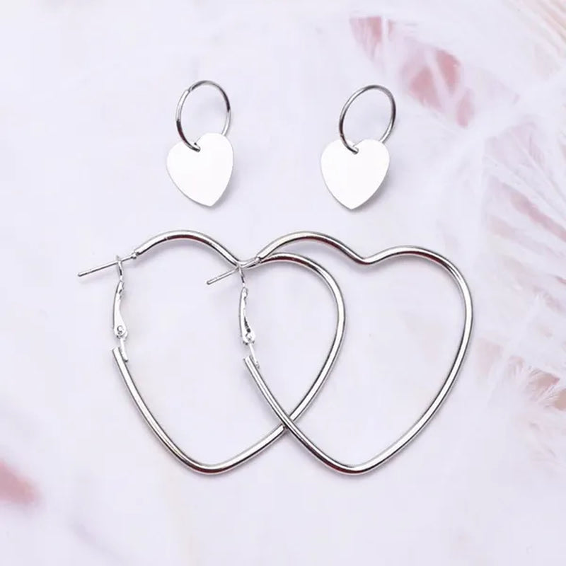 4Pcs/Set Women Double Heart Hoop Earrings Geometric Fashion Earrings Jewelry