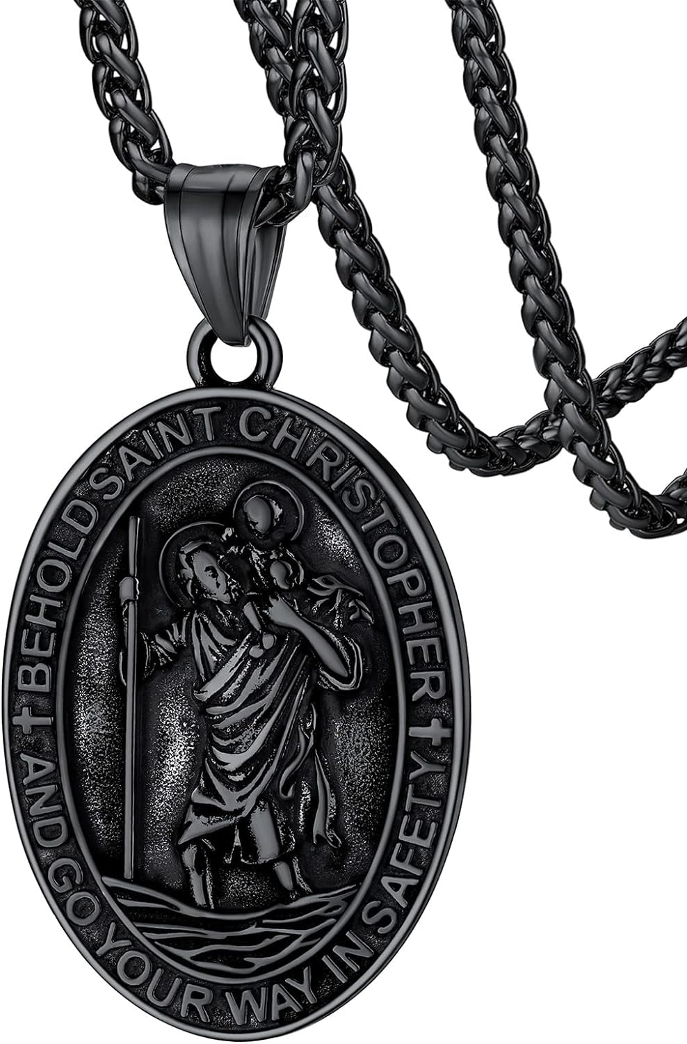 Saint Christopher Pendant Necklace for Men Women Stainless Steel Catholic Amulet Medal Jewelry Personalized Custom with Delicate Packaging