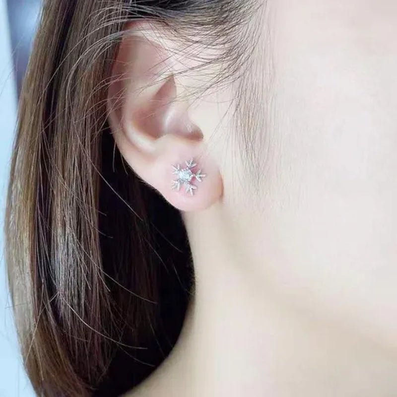 Trendy Cubic Zircon Snowflake Flower Stud Earrings for Women Bridal Wedding Accessories Valentine's Day Gift
