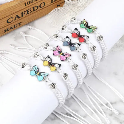 Women Black Woven Rope Bracelet Handmade Multicolor Butterfly Charm Adjustable Bracelets Fashion Friendship Jewelry Girls Gift