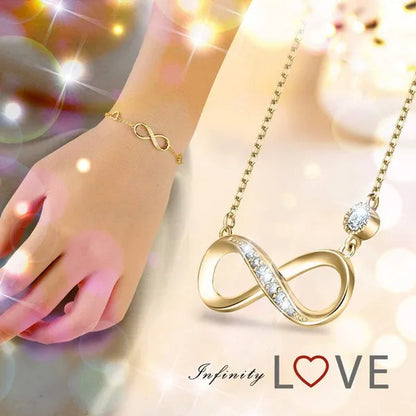 925 Sterling Silver Necklace Bracelet One Sets Forever Love” Infinity Heart Love Jewelry Sets White Gold Plated Diamond Women Necklace Gift for Mother's Day
