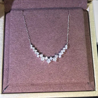 Trendy Elegant Silver Plated 3Ct 3.5Mm-4Mm H-I Color Moissanite Diamond Pendant Choker Necklace for Women Engagement Wedding Bridal Necklace Jewelry
