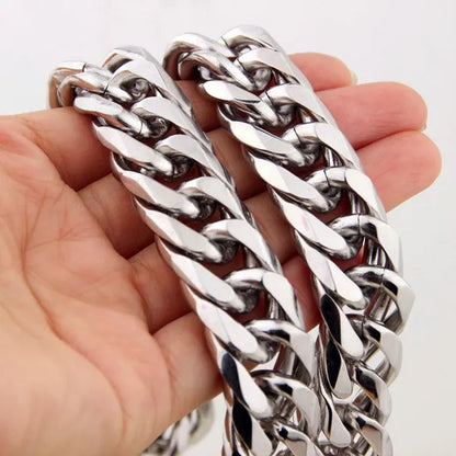 16/19/21mm Stainless Steel Mens Silver Curb Cuban Chain Bracelet/Necklace 7"-24"