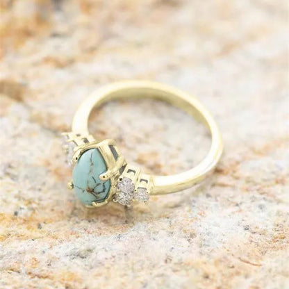 3Pcs/set Exquisite and Elegant Inlaid Zircon and Turquoise Women's Ring, Fashionable Bride Engagement Wedding Ring Set Promise Ring, Valentine's Day, Birthday Gift for Her, Jewelry Accessories