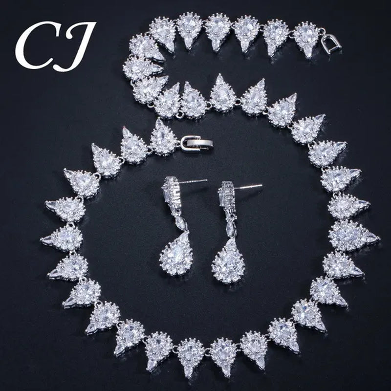 CANDICE White Gold Plating Sparkling Cubic Zirconia Choker Necklace Sets with Dangle Earrings Inlay Crystal Citrine Yellow Stone Evening Party Jewelry Set for Women