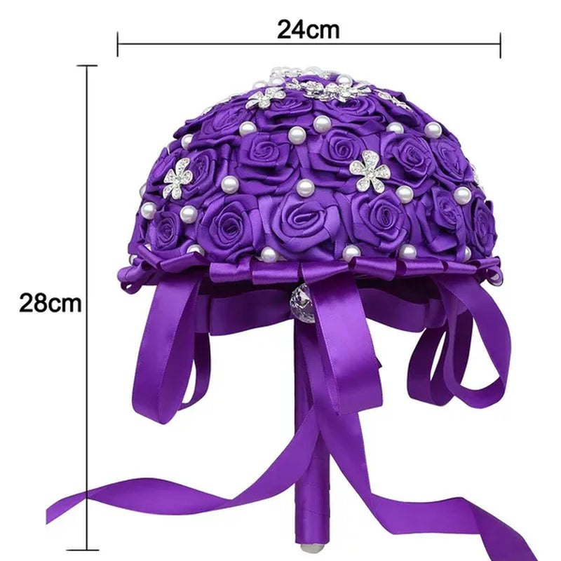 24Cm 10 Styles Can Choose Royal Blue Silver Brooch Wedding Bouquets Silk Rhinestone Artificial Rose Flowers Bridesmaid Mariage Bouquets Wedding Accessories W125