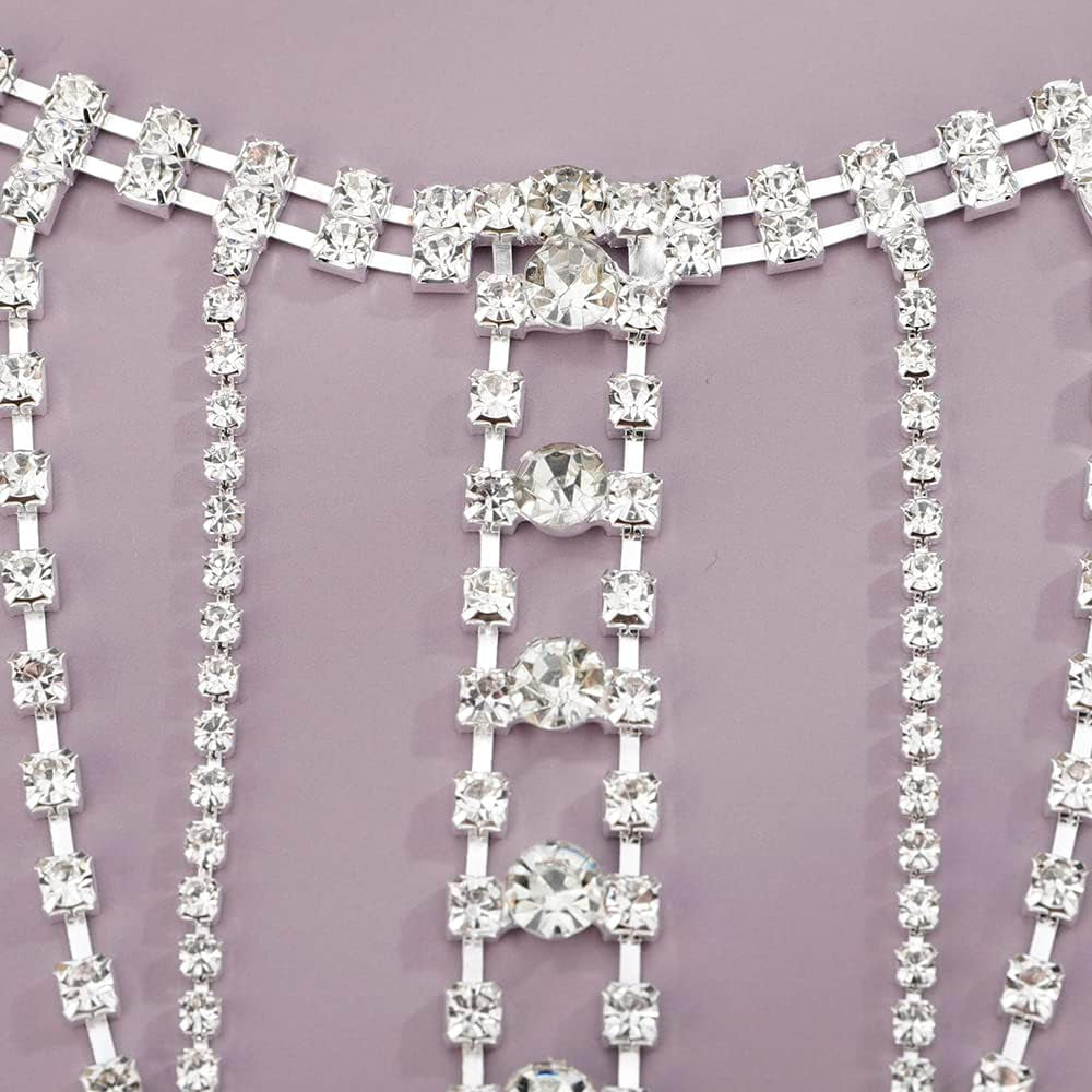 Rhinestones Sexy Shoulder Bra Body Chain Fringe Tassels Body Jewelry Wedding Arm Chain Summer Beach Bikini Shoulder Harness for Women Brides