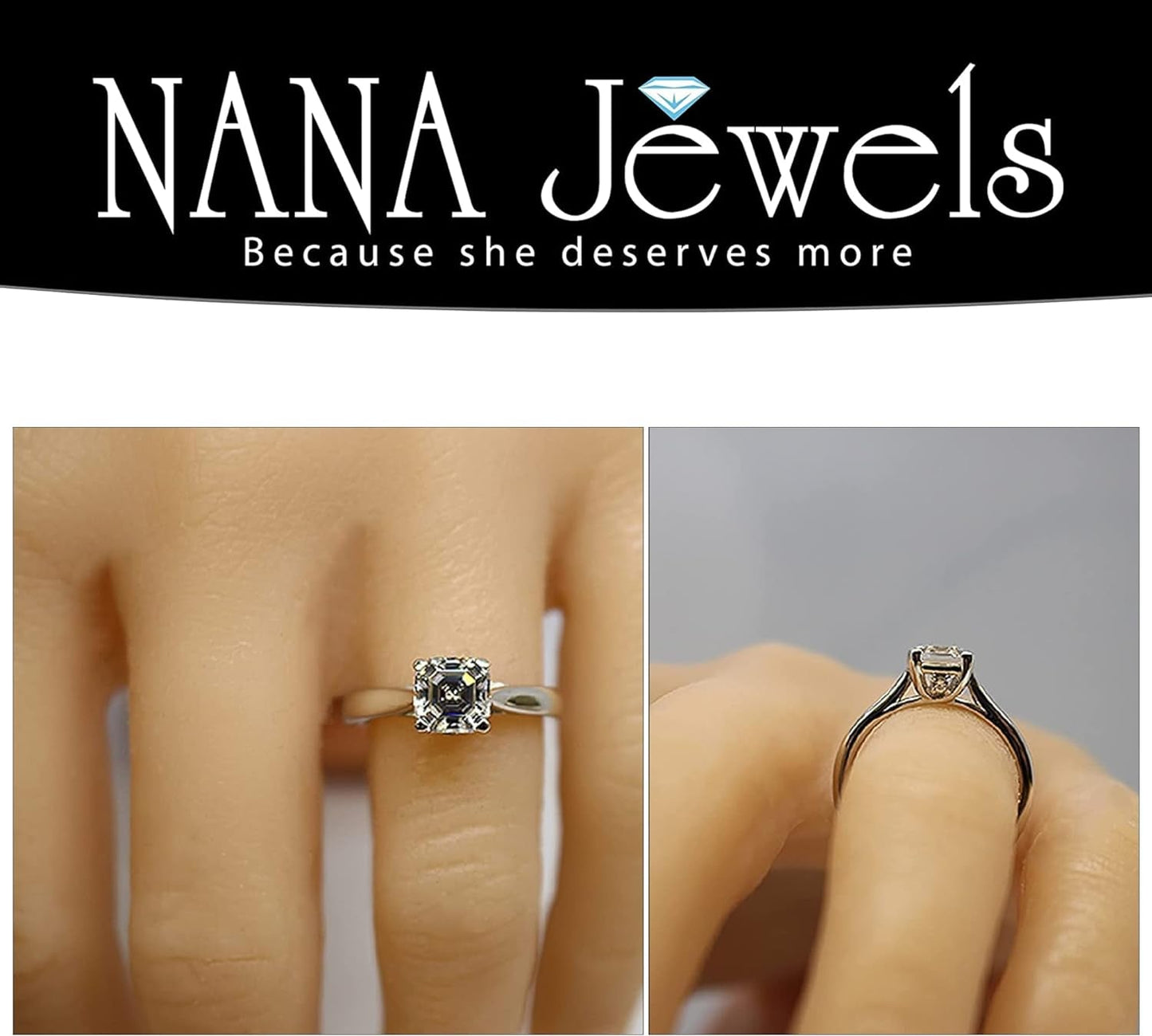 1To4Ct Simulated Diamond Engagement Ring Round-Princess-Cushion-Asscher Solitaire Lucita Cz & Silver