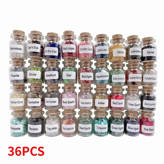 36PCS Gemstones Bottles Crystals and Healing Stones Witchcraft Supplies Crystals Chakra Healing Crystals Bulk Crystals Witchy Room Décor