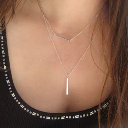 Double Bar Horizontal Lariat Drop Necklace Also in Fill Sterling Silver