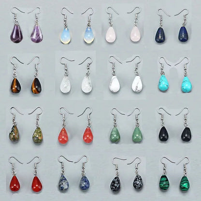 1Pair 13X22MM Amethyst Clear Quartz Lapis Lazuli Turquoise Rose Quartz Opal Obsidian Jasper Drop Cone Bead Hook Dangle Earrings