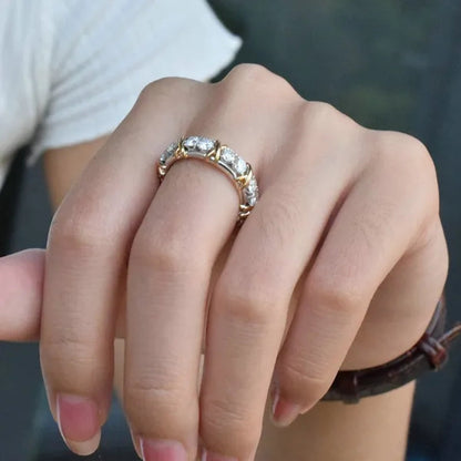 Brand Jewelry Lady's 925 Sterling Silver Tanzanite Couple rings Yellow Gold Cross Eternal Band Wedding Ring for Women size 5-12