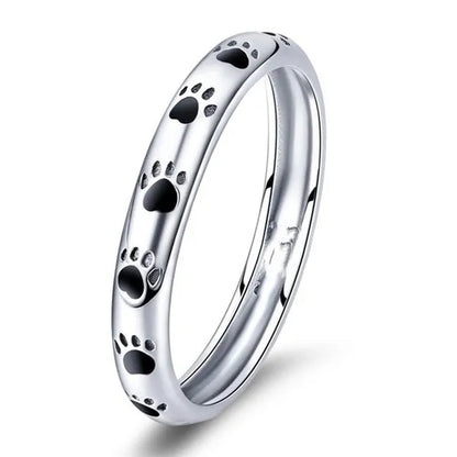 Personality Woman Stackable Fashion Ring Unique Design Cute Cat Paw Dog Footprint Fine Rings for Women Bride Wedding Jewerly Elegant Female Princess Engagement Party Gift for Girlfriend Size 4-12 Bague Femme