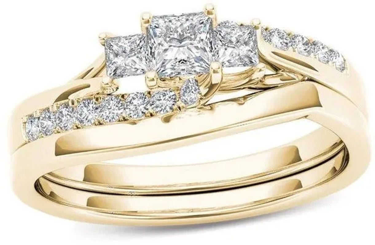 6 Styles Exquisite Women Ladies 18K Gold Natural White Sapphire Diamond Ring Set Anniversary Christmas Gift Engagement Bridal Wedding Jewelry Rings Size 6-10