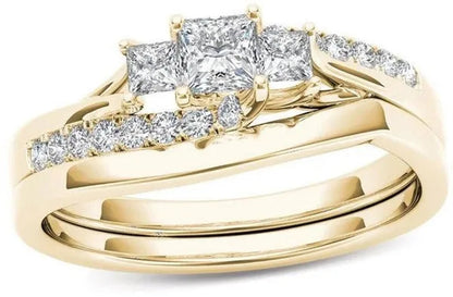 6 Styles Exquisite Women Ladies 18K Gold Natural White Sapphire Diamond Ring Set Anniversary Christmas Gift Engagement Bridal Wedding Jewelry Rings Size 6-10