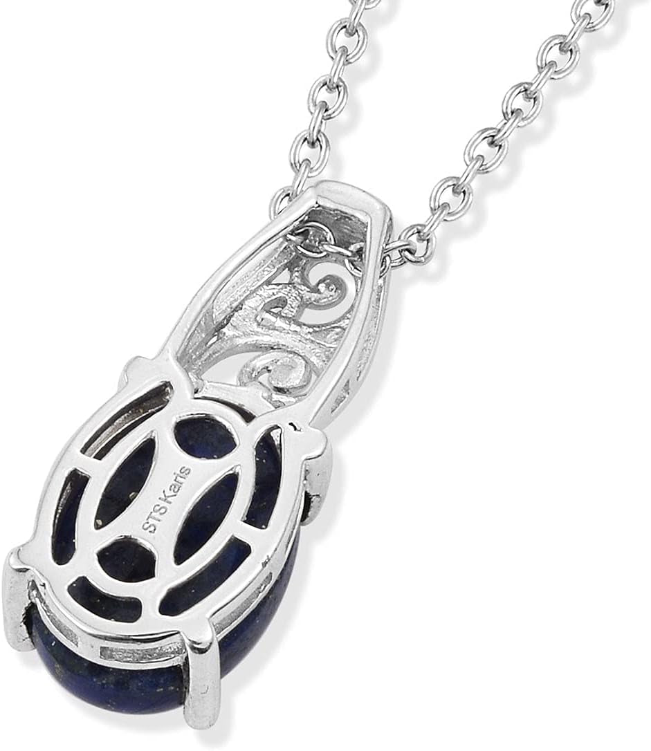 Blue Lapis Lazuli Natural Healing Crystal Stone Decorations Bail Pendant Necklace 20 Stainless Steel Fashion Delicate Unique Jewelry Gifts for Women