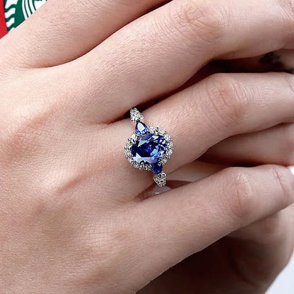 Fashionable and Exquisite 925 Standard Sterling Silver Blue Diamond Wedding Princess Ring Love Diamond Rng Size 5-11