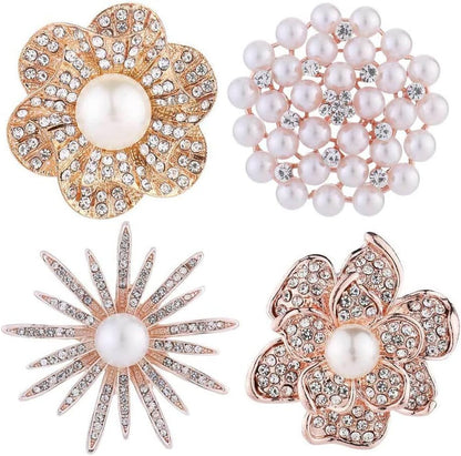 Chamvino 4PCS Pearl Rhinestone Brooch Flower Diamond Pin Wedding Jewelry Suit Collar Pin Silk Scarf Buckle Collar Pin Silk Scarf Buckle Double Use for Girls Women