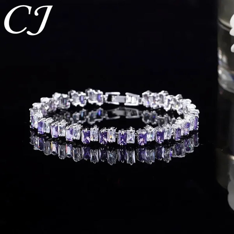 CANDICE Hottest Yellow Gold Plated Tennis Bracelet for Women Shiny Baguette Cubic Zircon Setting Gorgeous Party Jewelry Accessories