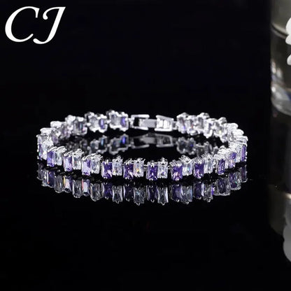 CANDICE Hottest Yellow Gold Plated Tennis Bracelet for Women Shiny Baguette Cubic Zircon Setting Gorgeous Party Jewelry Accessories