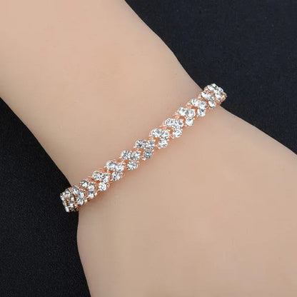 Hip Hop Bling Iced Out Cubic Zirconia Charm Bracelet  Gold Silver Tennis Chain Bracelets Women 3 Row Link Chain Jewelry