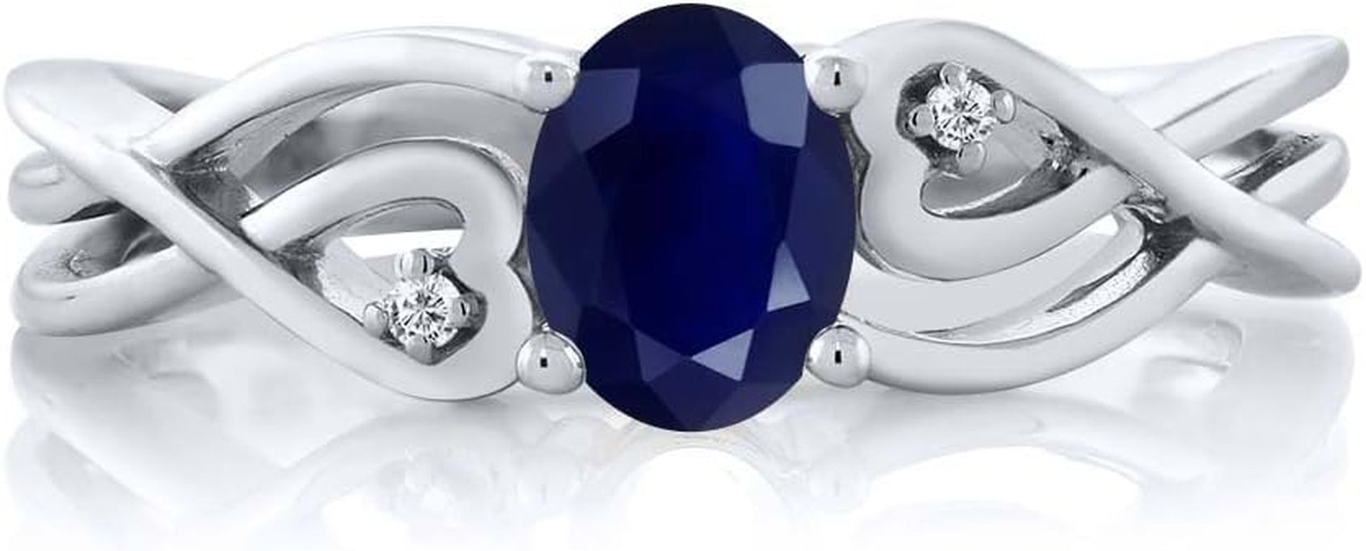 925 Sterling Silver Oval Blue Sapphire and White Lab Grown Diamond 3 Stone Engagement Ring for Women (0.56 Cttw, Gemstone Birthstone, Available in Size 5, 6, 7, 8, 9)