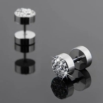 1Pair Unisex Men'S Barbell Punk Stainless Steel Crystal Punk Ear Studs Earrings