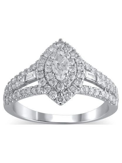 1 Carat T.W. (I2 Clarity, H-I Color)  Marquise Cut Diamond Engagement Ring in 10Kt White Gold, Size 8