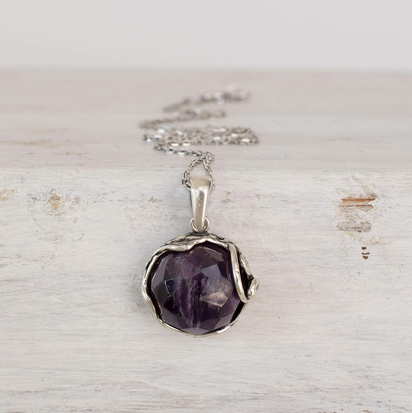 925 Sterling Silver Purple Amethyst Large Pendant; Natural February Birthstone round Pendant; Unique Jewelry for Women ; Handmade Vintage Style Amethyst Necklace for Classy Women