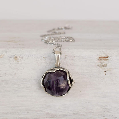 925 Sterling Silver Purple Amethyst Large Pendant; Natural February Birthstone round Pendant; Unique Jewelry for Women ; Handmade Vintage Style Amethyst Necklace for Classy Women