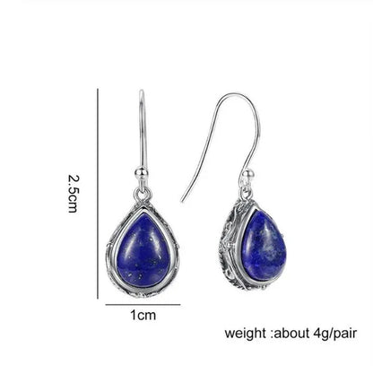 925 Sterling Silver Jewelry Water Drop Earrings for Women Natural Lapis Lazuli Earrings