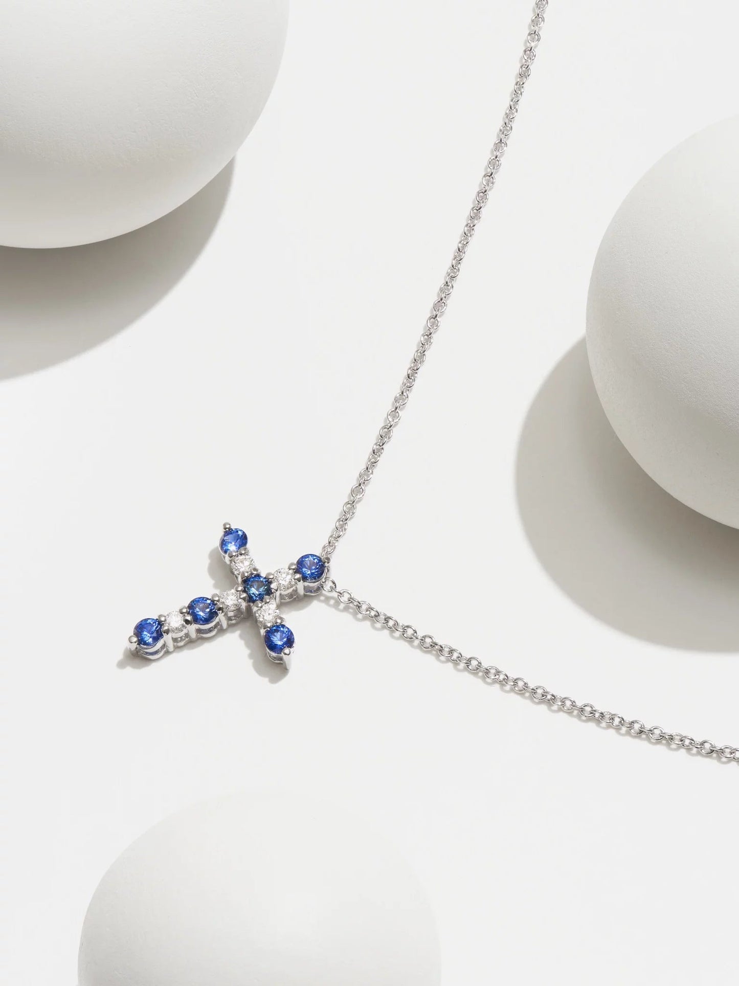 Lab Grown Diamond and Created Sapphire Necklace in Sterling Silver, Adult Female