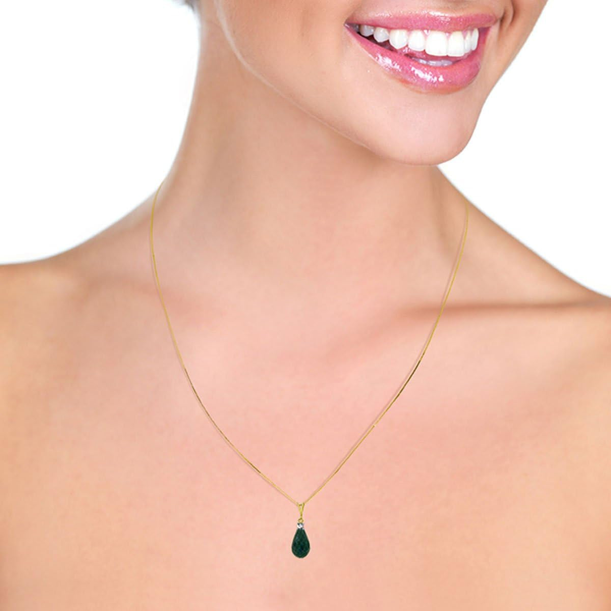14K Solid Gold 18" Necklace with Briolette Emerald COLOUR GREEN SAPPHIRE Pendant