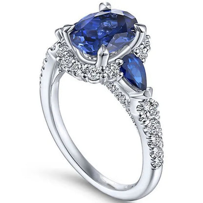 Fashionable Silver Colour Fine Blue Zirconia Women's Ring Wedding Anniversary Christmas Gift Beach Party Jewellery