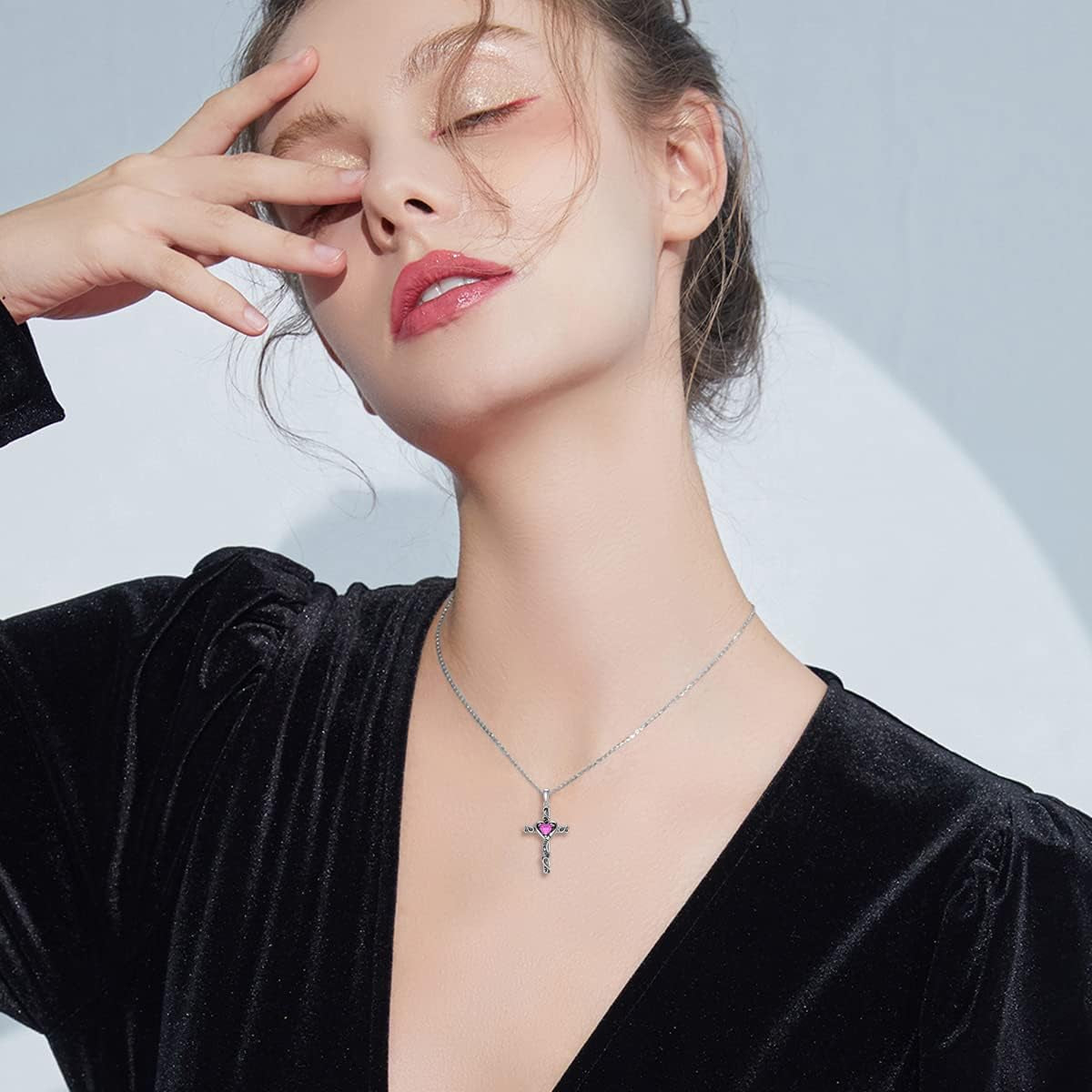 Cross Necklace for Women Girls 925 Sterling Silver Cross Birthstone Necklace Religious Necklace Faith Jewelry Gifts for Women Teen Girls I Love You Gifts for Her