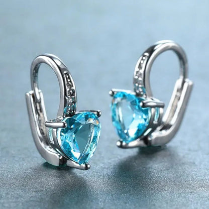 Heart Cut Blue Sapphire Hoop Drop Earrings for Women Bridal Wedding Party Romantic Gift Jewelry