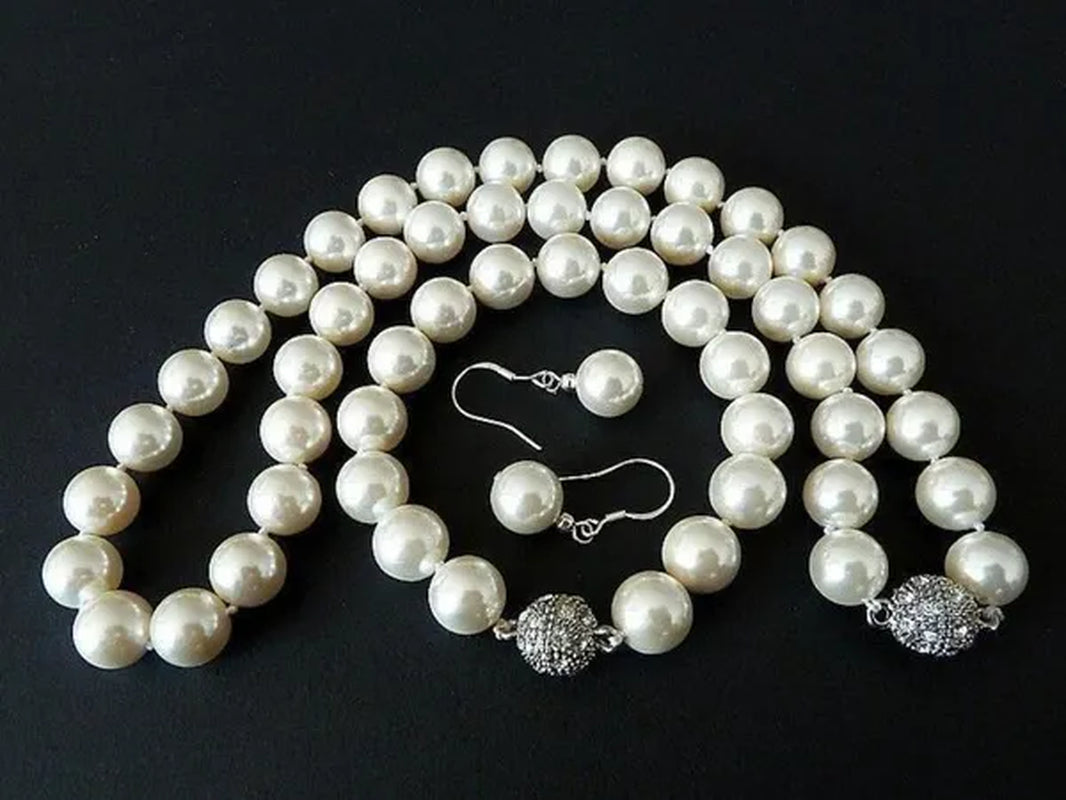 Hot sales 8mm white black brown color south sea shell pearl necklace bracelet earrings set handmade jewelry