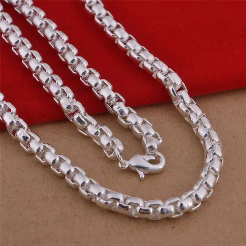 925 Silver Beautiful round Box Chain Necklace Bracelet for Woman Men Fashion Wedding Party Bridal Jewelry Set