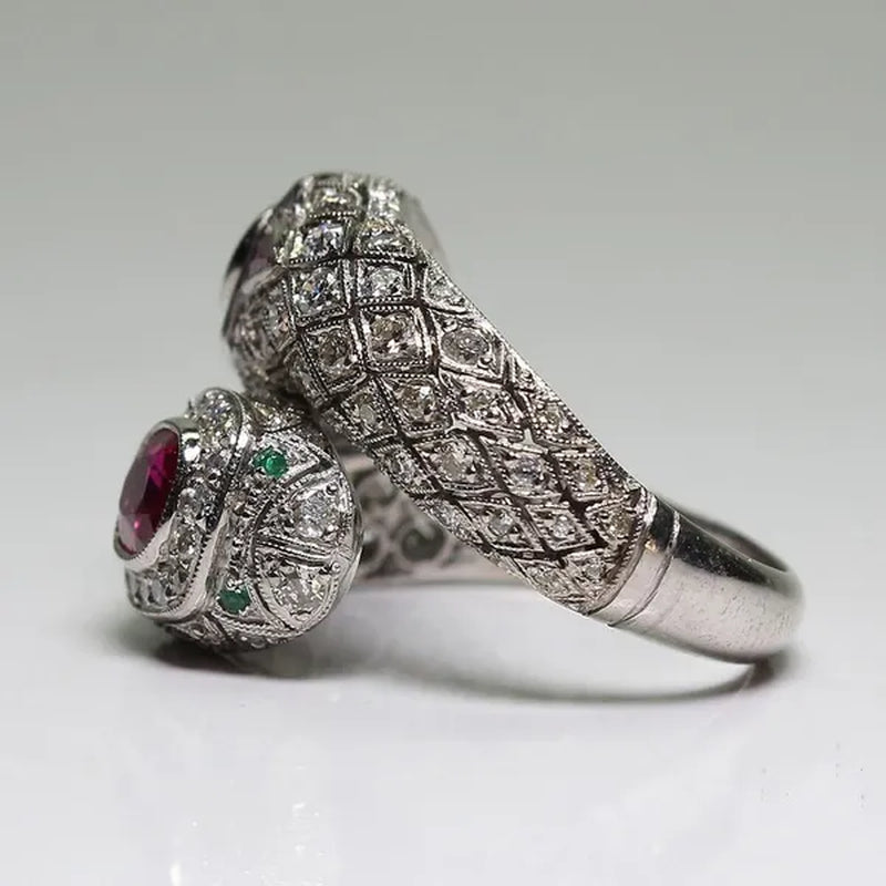 Antique Art Deco 925 Sterling Silver Ruby & Whiite Sapphire Ring Size 6 7 8 9 10