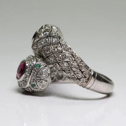 Antique Art Deco 925 Sterling Silver Ruby & Whiite Sapphire Ring Size 6 7 8 9 10