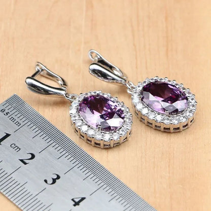 925 Sterling Silver Bridal Jewelry Purple Amethyst White Zircon Jewelry Sets For Women Wedding Earrings/Pendant/Necklace/Ring/Bracelet