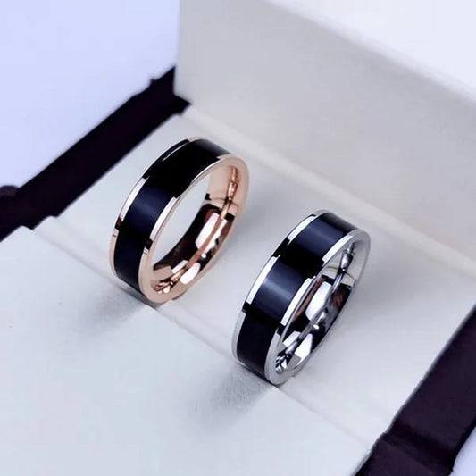 Rose Gold Color White Black Charm Ring Woman Man Wedding Jewelry Stainless Steel Ring(4-10)