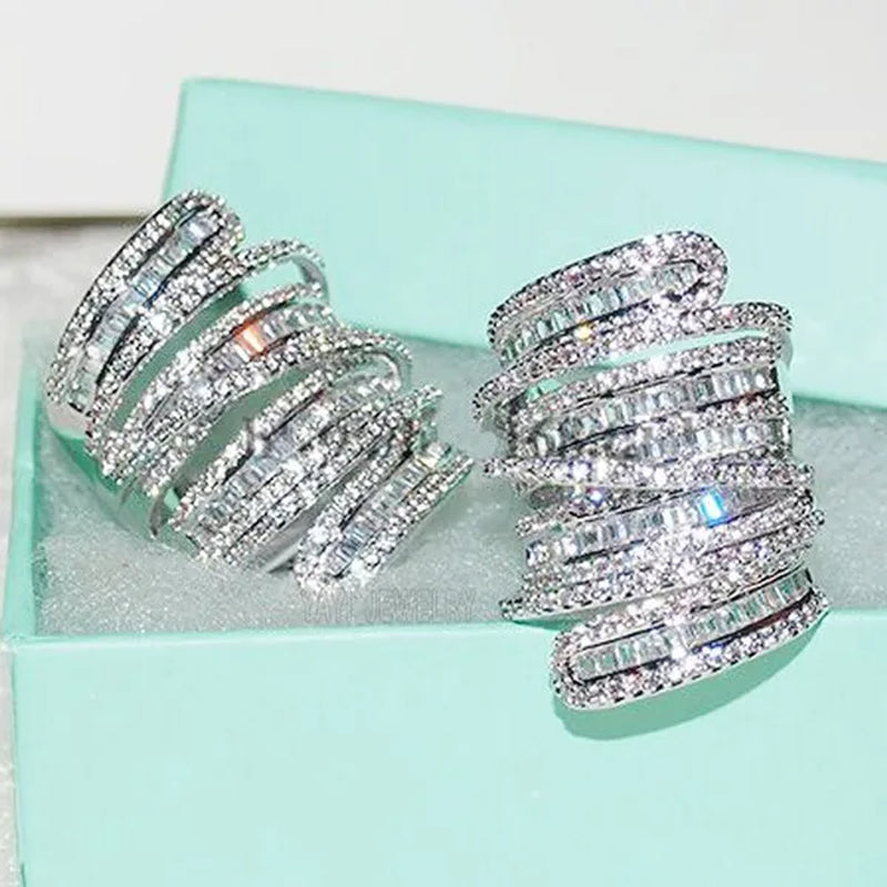 Elegant  Silver White Sapphire Natural stone Birthstone Gemstones Engagement Wedding Anniversary Bride Man Women Ring Size 6 7 8 9 10