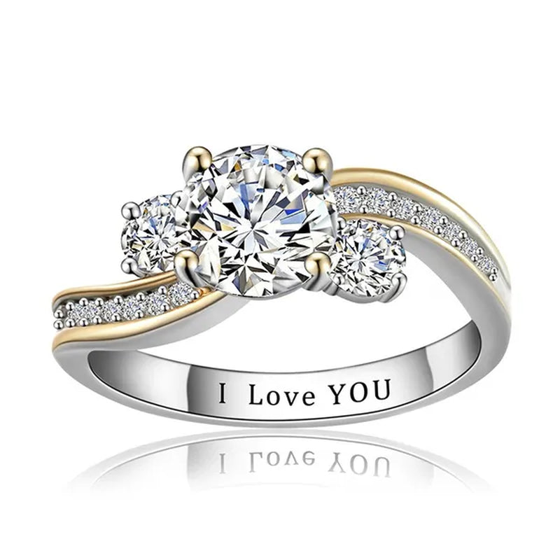 “The Story Of Us” Round Cut Pave Three Stone Accent Promise Bridal Engagement Wedding Anniversary Diamond Band Ring