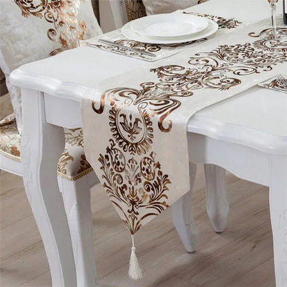 European Table Runner Modern Luxury Brocade Table Runner with Tassel Classic Decoration for Cabinets and Dining Table