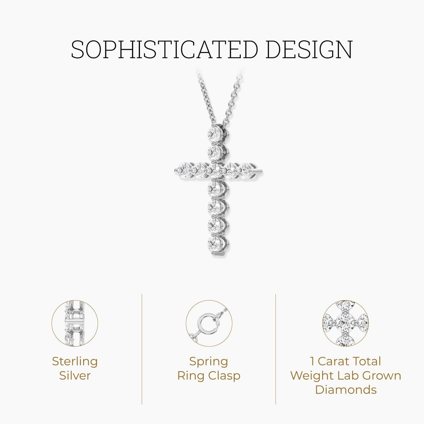 1 Ct. T.W. Lab Grown Diamond (SI1 Clarity, F Color) and Sterling Silver & 14KT Gold Plated Silver Cross Pendant with an 18 Inch Spring Ring Clasp Cable Chain