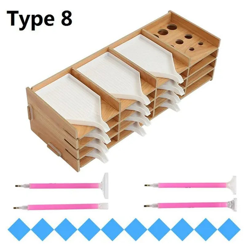 Diamond Painting Tool Tray Point Drill Pen Wood Organizer Holder Detachable Diamond Embroidery Accessories
