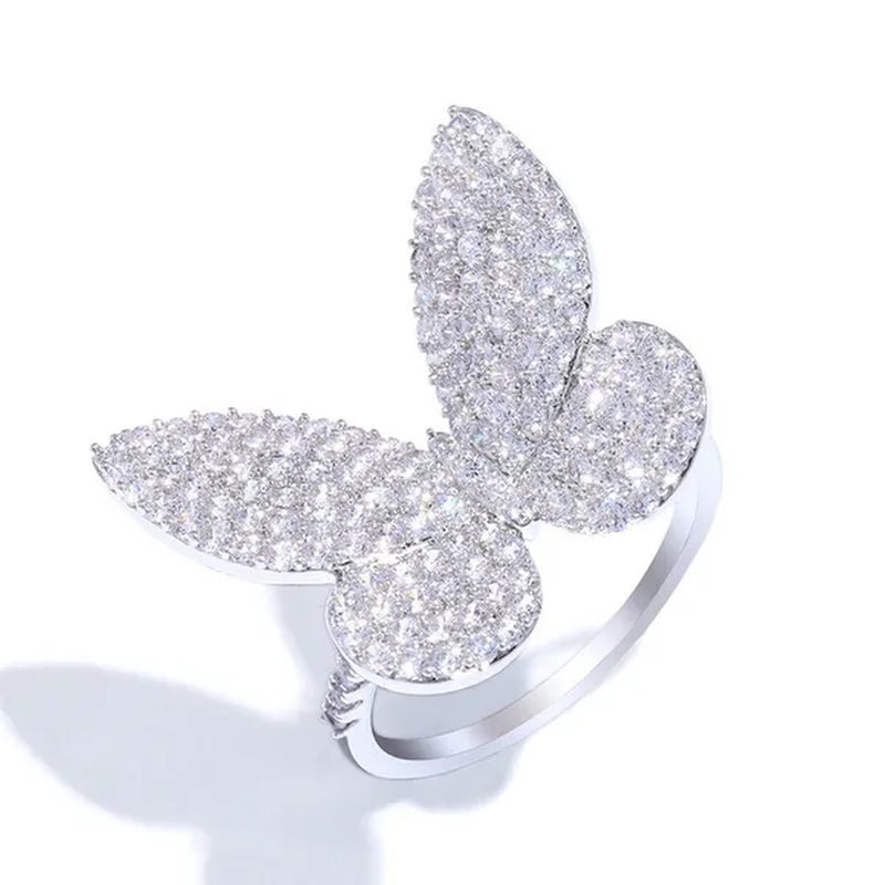 Silver Ring Butterfly Ring Statement Crown Ring Natural Gemstones Ring Wedding Bride Engagement Band Charm Party Ring Jewelry
