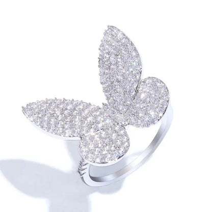 Silver Ring Butterfly Ring Statement Crown Ring Natural Gemstones Ring Wedding Bride Engagement Band Charm Party Ring Jewelry